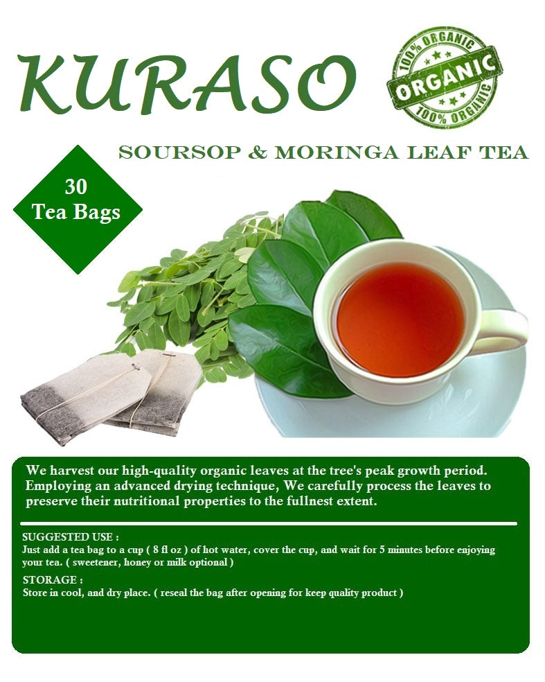 Soursop Graviola & Moringa Leaves Tea – 30 Tea Bags (60g) | 100% Natural, Antioxidant-Rich Herbal Blend