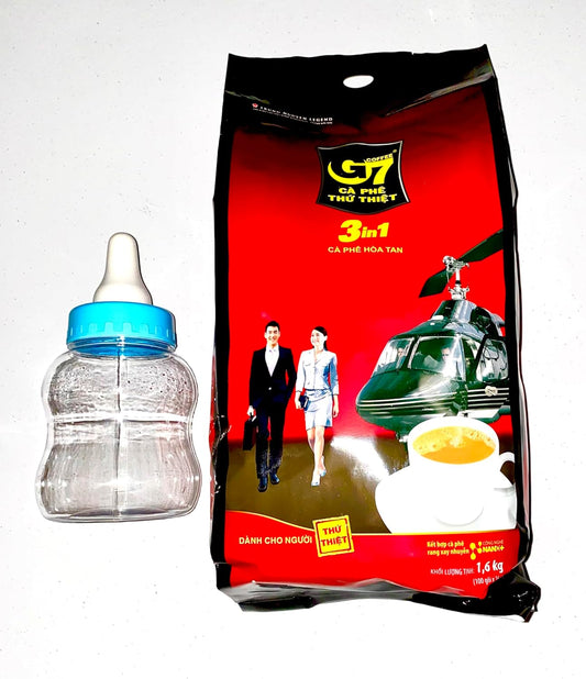 G7 3-in-1 Instant Vietnamese Coffee – Strong & Bold Roast with Non-Dairy Creamer and Sugar – 100 Single-Serve Packets (56.44 oz) + Bonus Baby Bottle Piggy Bank (Lid Color May Vary)