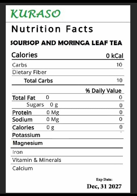 Soursop Graviola & Moringa Leaves Tea – 30 Tea Bags (60g) | 100% Natural, Antioxidant-Rich Herbal Blend