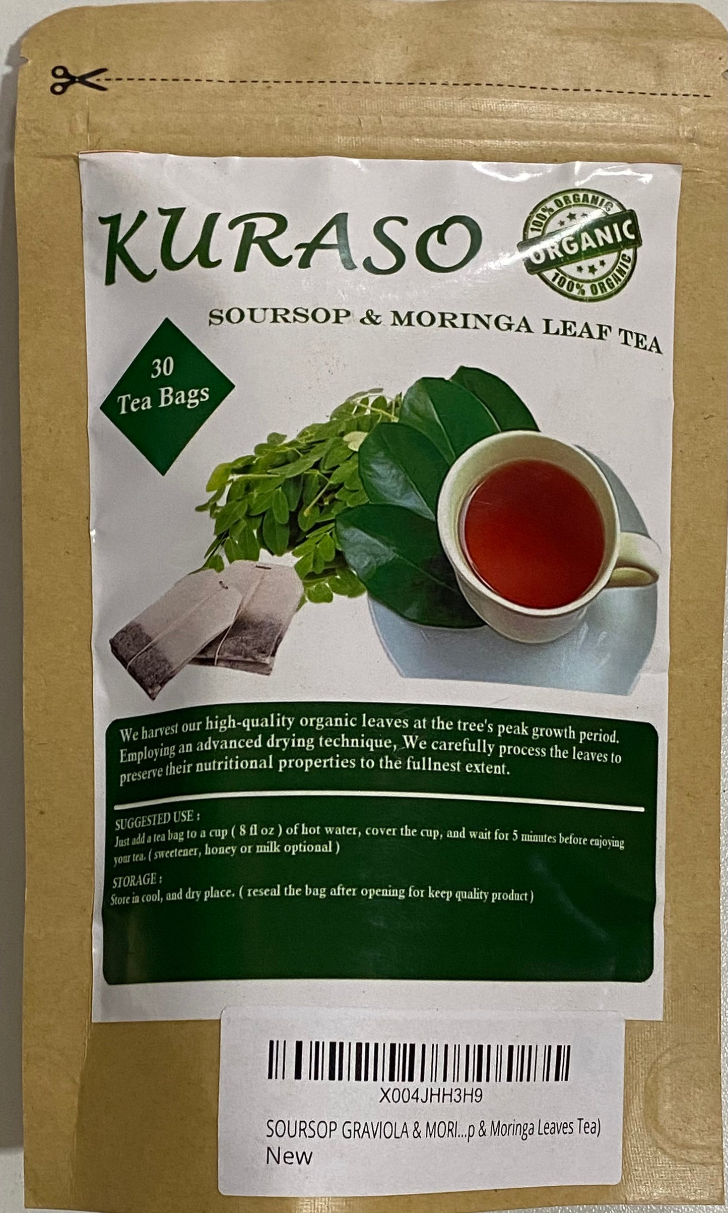Soursop Graviola & Moringa Leaves Tea – 30 Tea Bags (60g) | 100% Natural, Antioxidant-Rich Herbal Blend