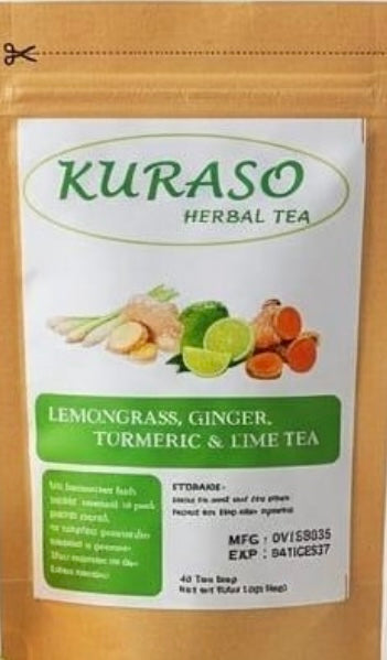 Herbal tea combines lemongrass, ginger, turmeric, and lime.