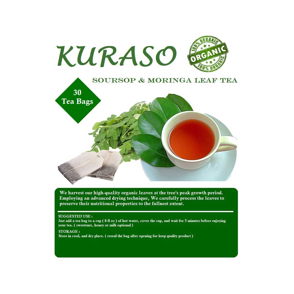 Soursop Graviola & Moringa Leaves Tea – 30 Tea Bags (60g) | 100% Natural, Antioxidant-Rich Herbal Blend