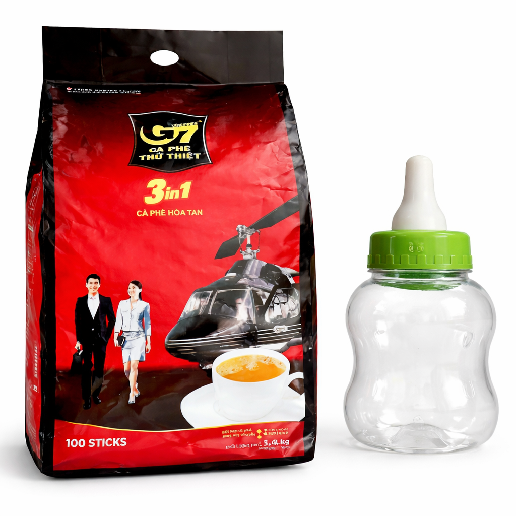 G7 3-in-1 Instant Vietnamese Coffee Strong & Bold Roast – 100 Packets (56.44 oz) with Creamer & Sugar + Free Baby Bottle Piggy Bank